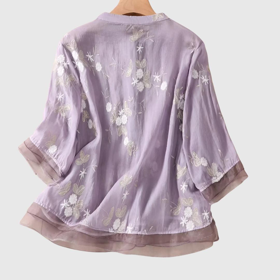 MIREILLE | TOP WITH EMBROIDERED FLOWERS