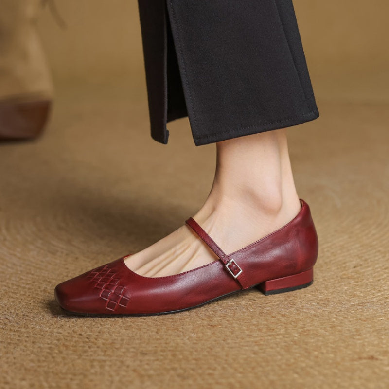 Mabel | Square-Toe Woven-Detail Mary Jane Flats