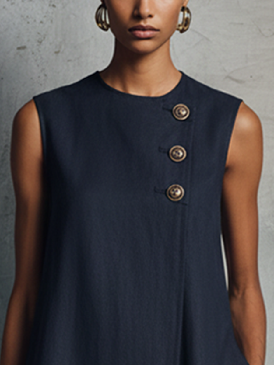 Sophia | Sleeveless Linen Mini Dress with Asymmetrical Buttons