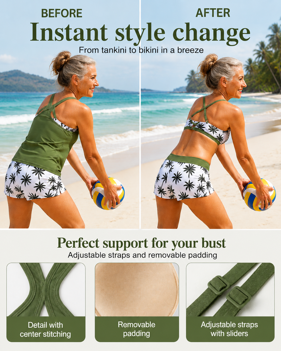 Maren | 3-Piece Tankini, Bikini & Cover-Up Set