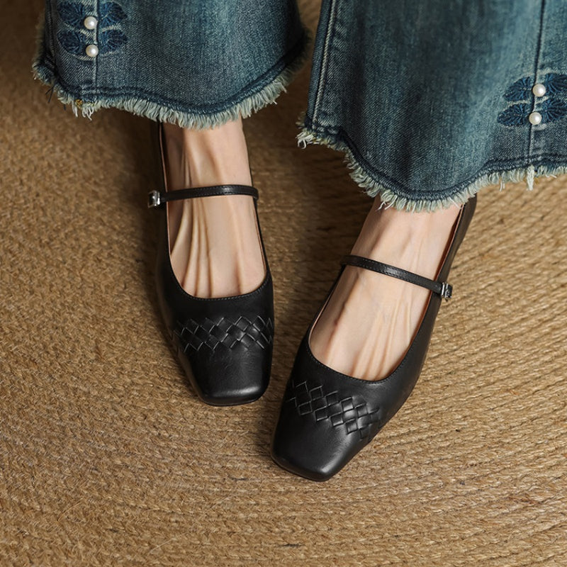 Mabel | Square-Toe Woven-Detail Mary Jane Flats