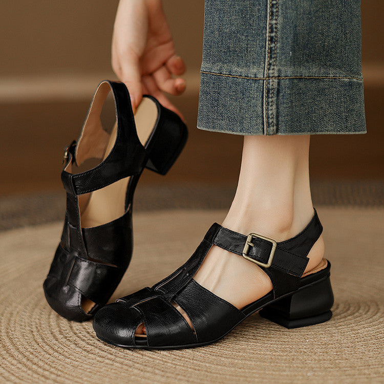 Carmen | Woven Closed-Toe Block-Heel Sandals