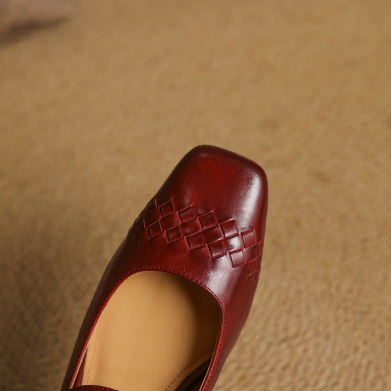 Mabel | Square-Toe Woven-Detail Mary Jane Flats