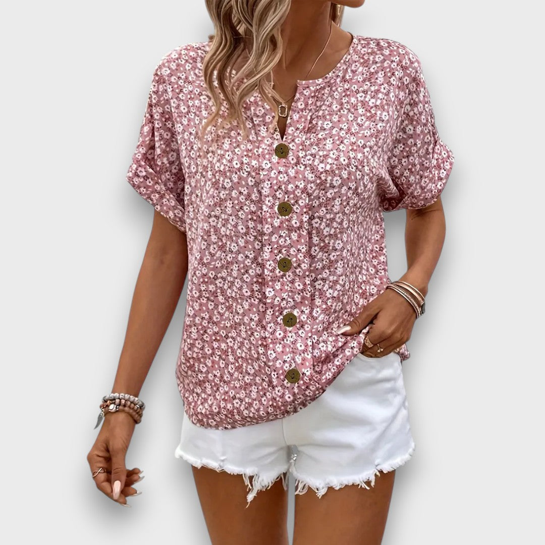 Mirena – Blouse with Floral Pattern and Button Placket