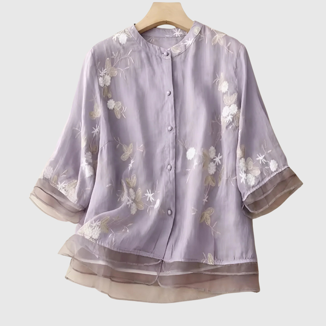 MIREILLE | TOP WITH EMBROIDERED FLOWERS
