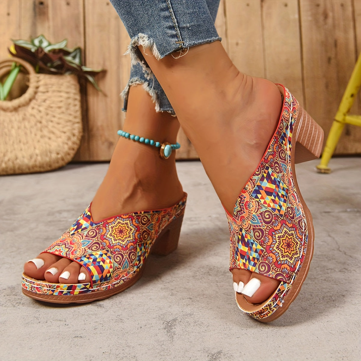 Sophia | Floral Chunky Heel Sandals