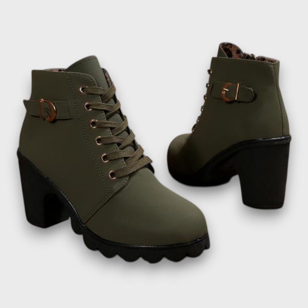 Ardeline – Lace-Up Buckle Block-Heel Ankle Boots