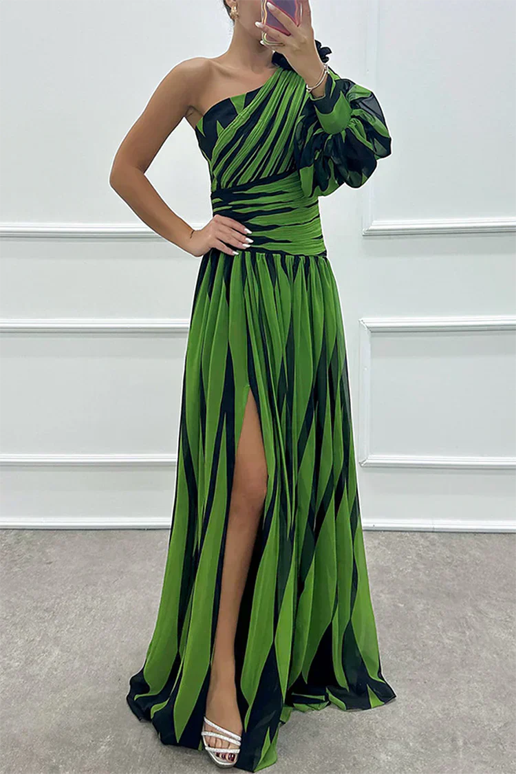 Stella & Grace™ |Elegant Striped Maxi Dress with One Shoulder