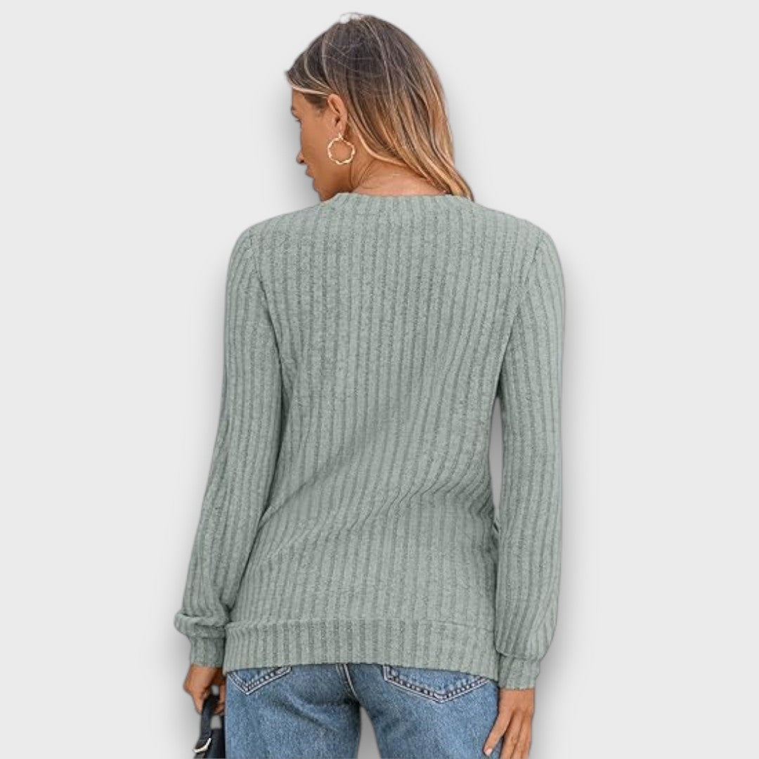 Maelyn – Ribbed Knit V-Neck Sweater