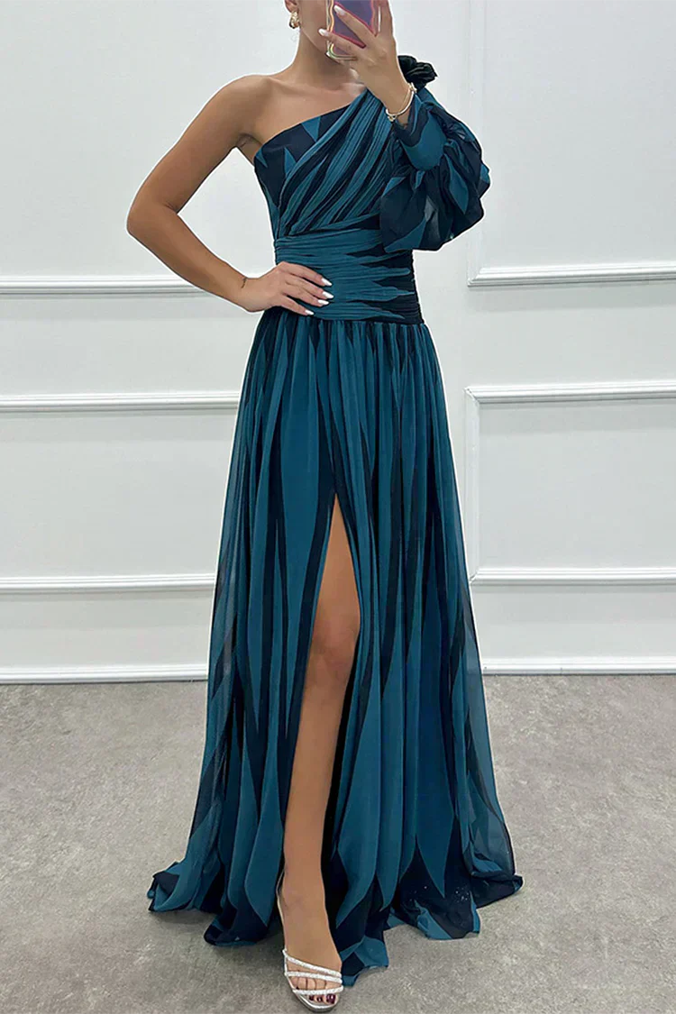 Stella & Grace™ |Elegant Striped Maxi Dress with One Shoulder