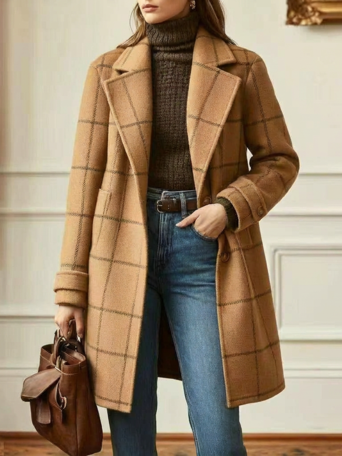 Elowen | Plaid Wool-Blend Long Coat