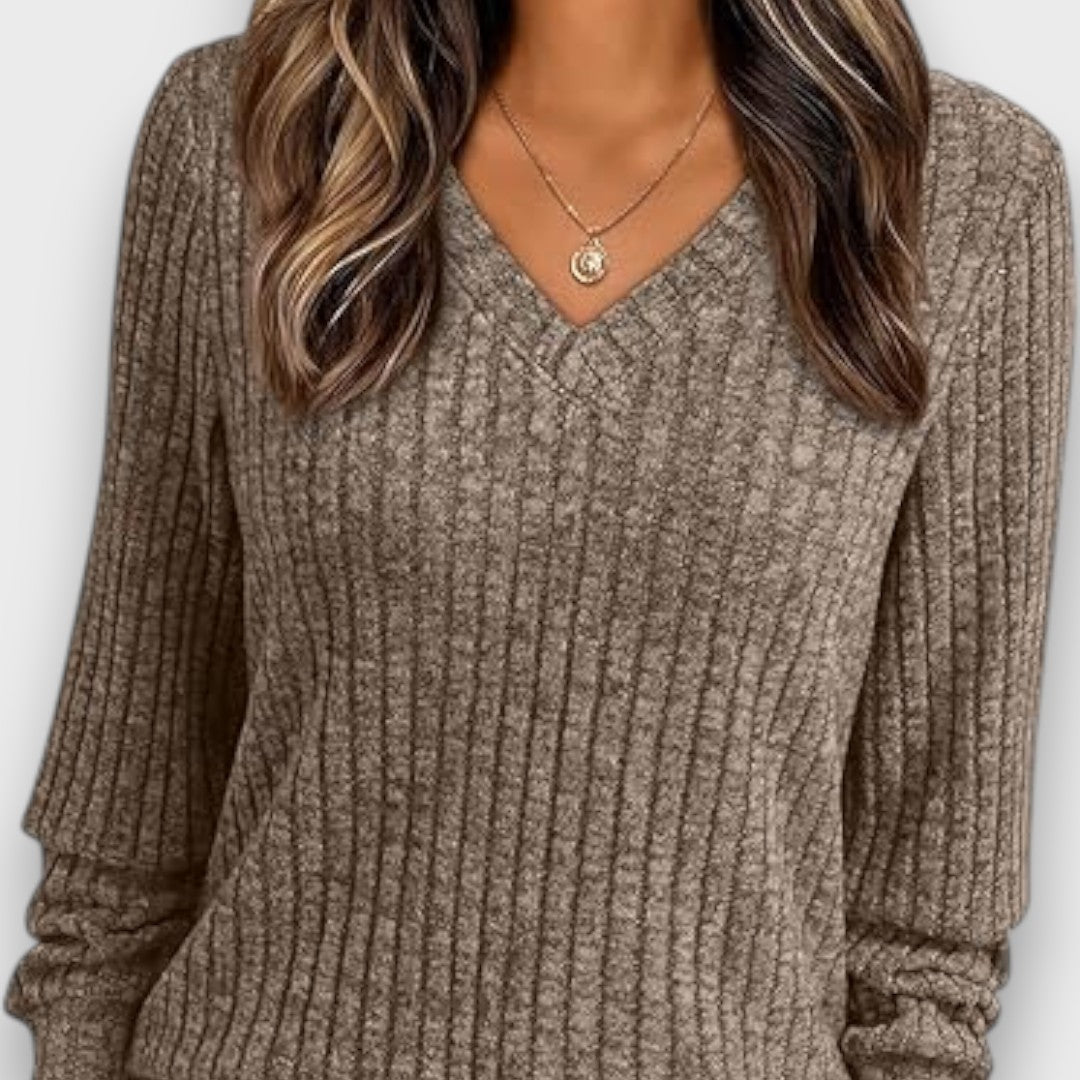 Maelyn – Ribbed Knit V-Neck Sweater