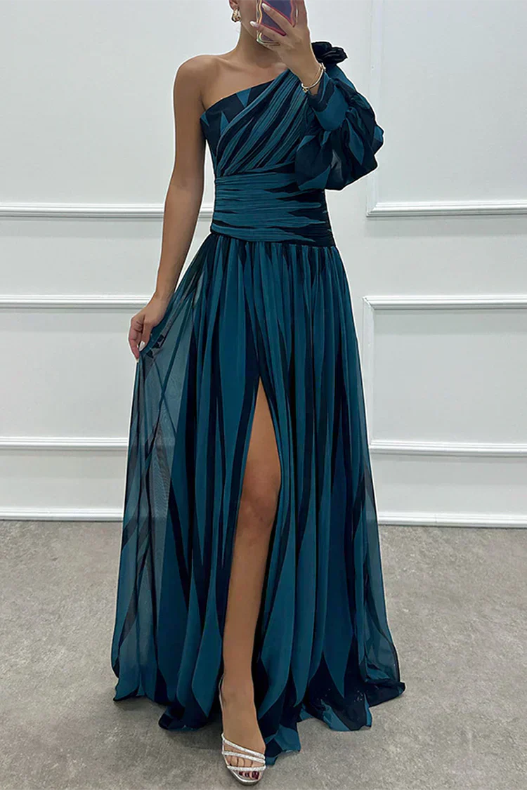 Stella & Grace™ |Elegant Striped Maxi Dress with One Shoulder