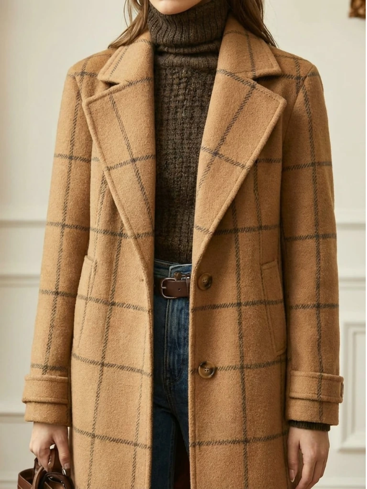 Elowen | Plaid Wool-Blend Long Coat