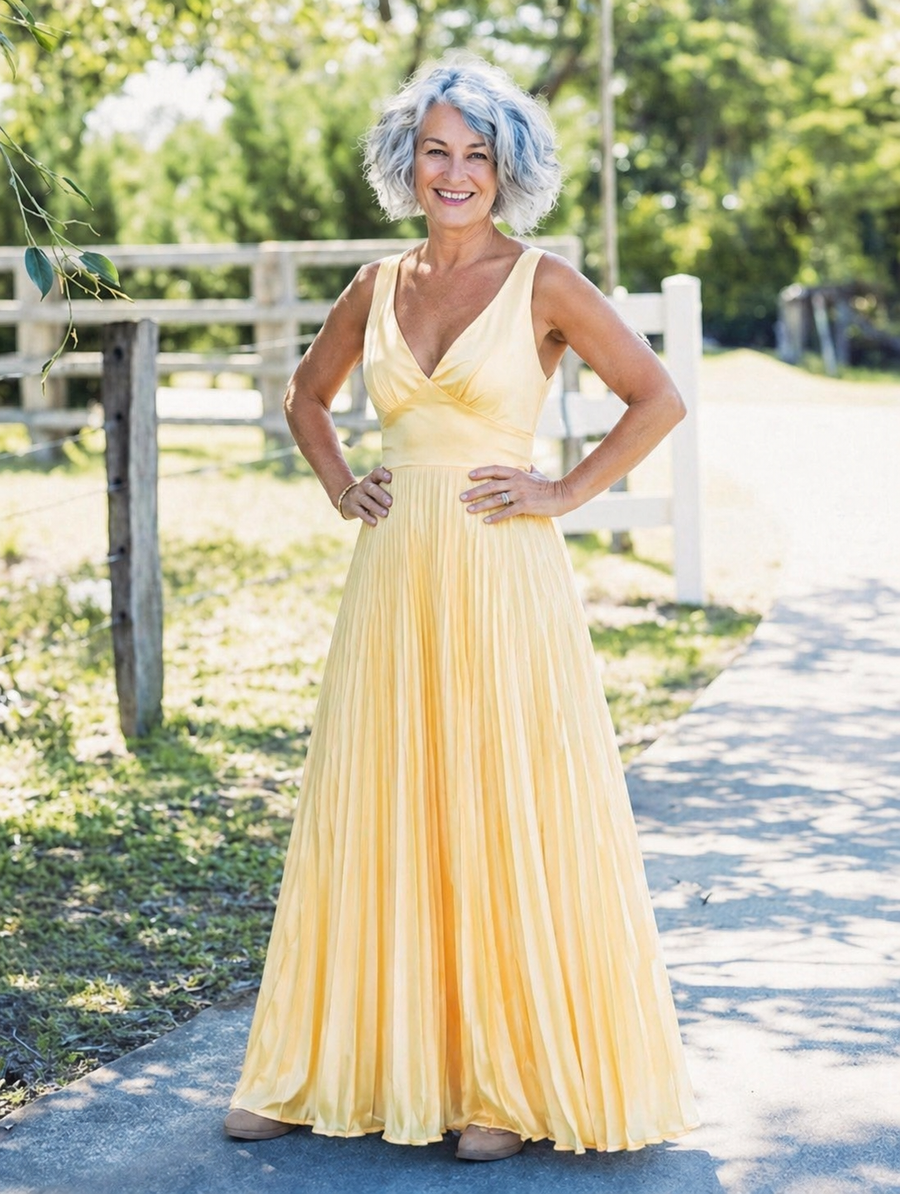 Stella & Grace™ | Pleated V-Neck Maxi Dress