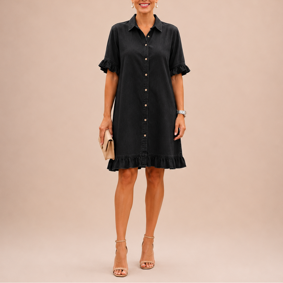 Marlowe™ | Ruffled Denim Shirt Dress