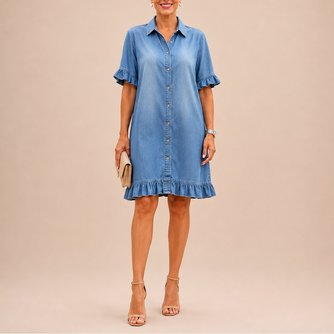 Marlowe™ | Ruffled Denim Shirt Dress