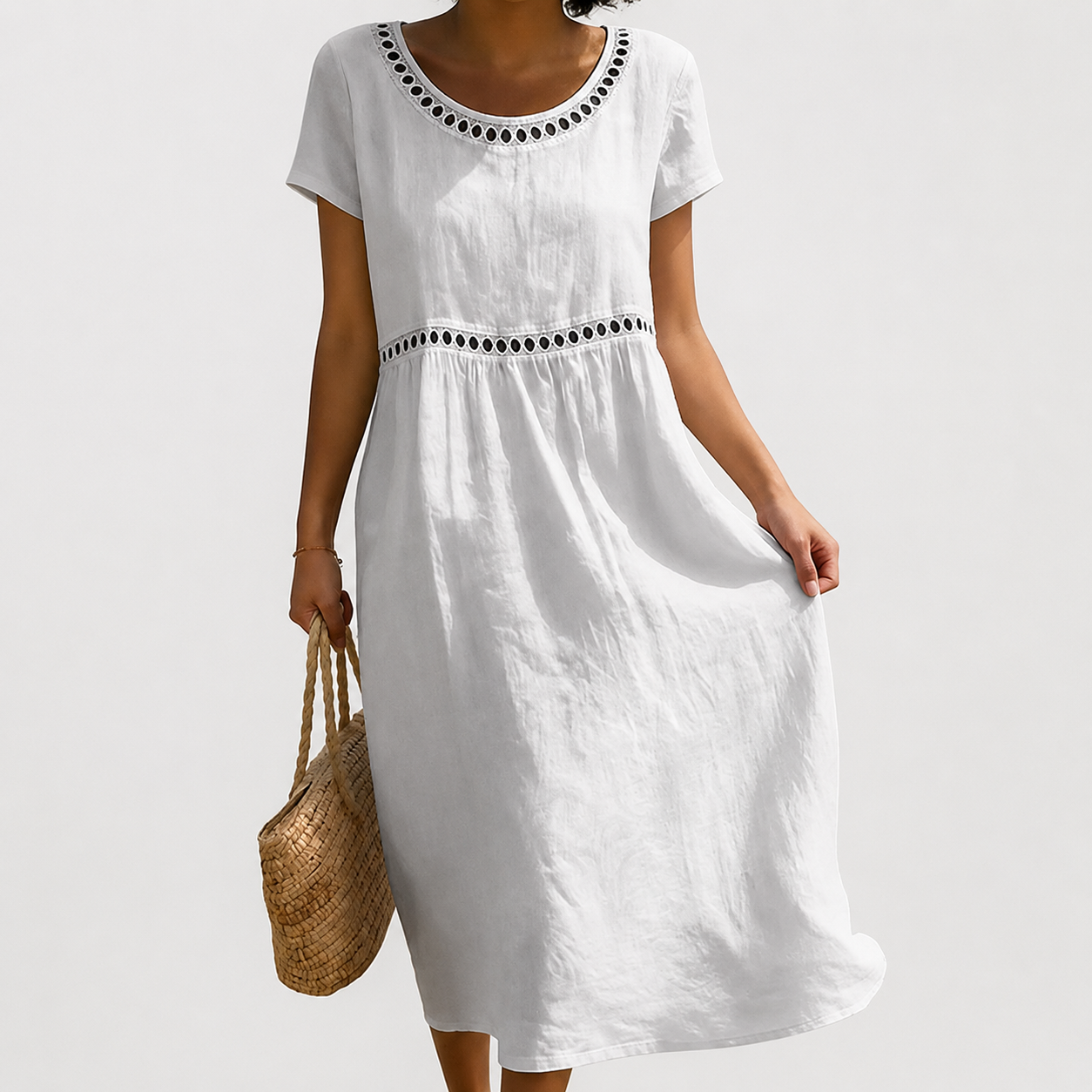 Livia | Linen Blend Embroidered Dress