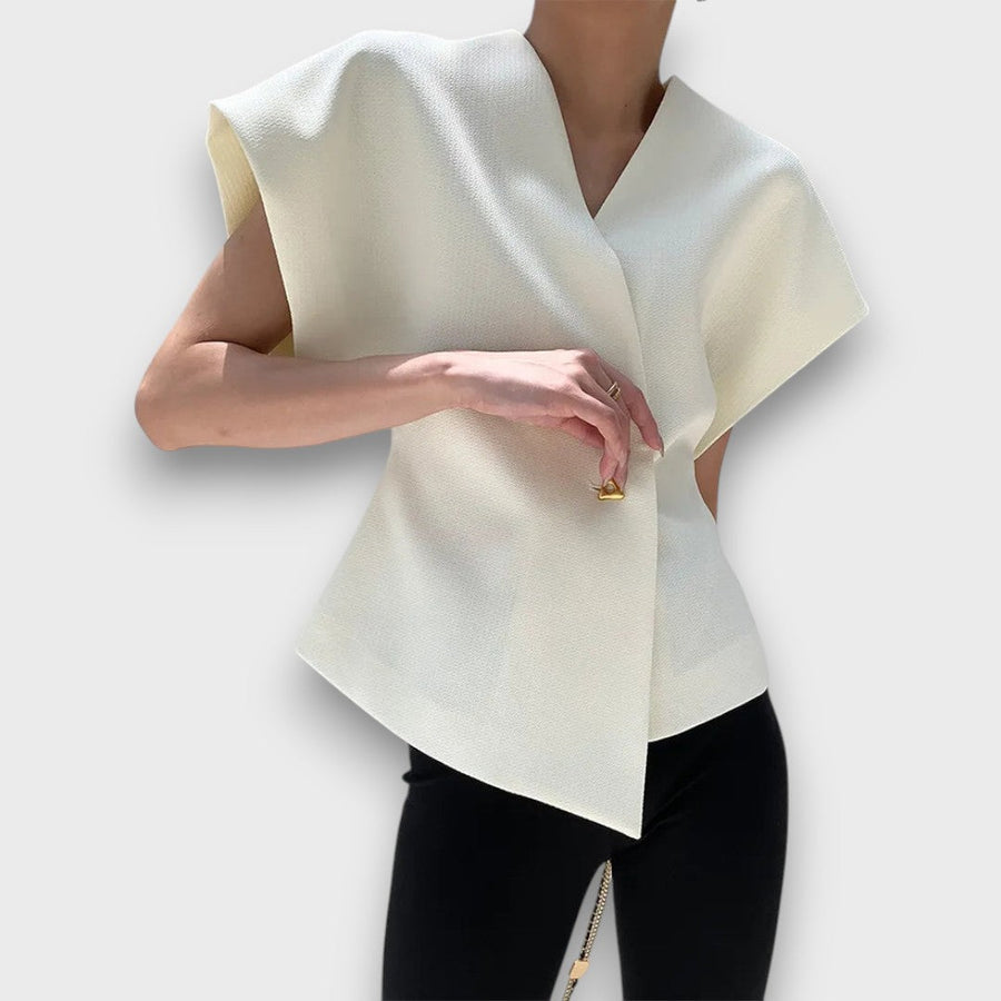 Selene – Minimalist Draped Top with Gold Accent