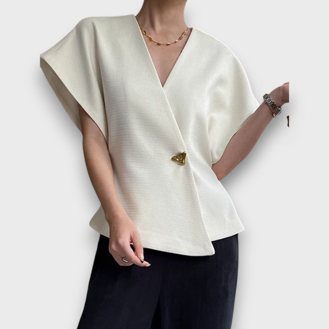 Selene – Minimalist Draped Top with Gold Accent