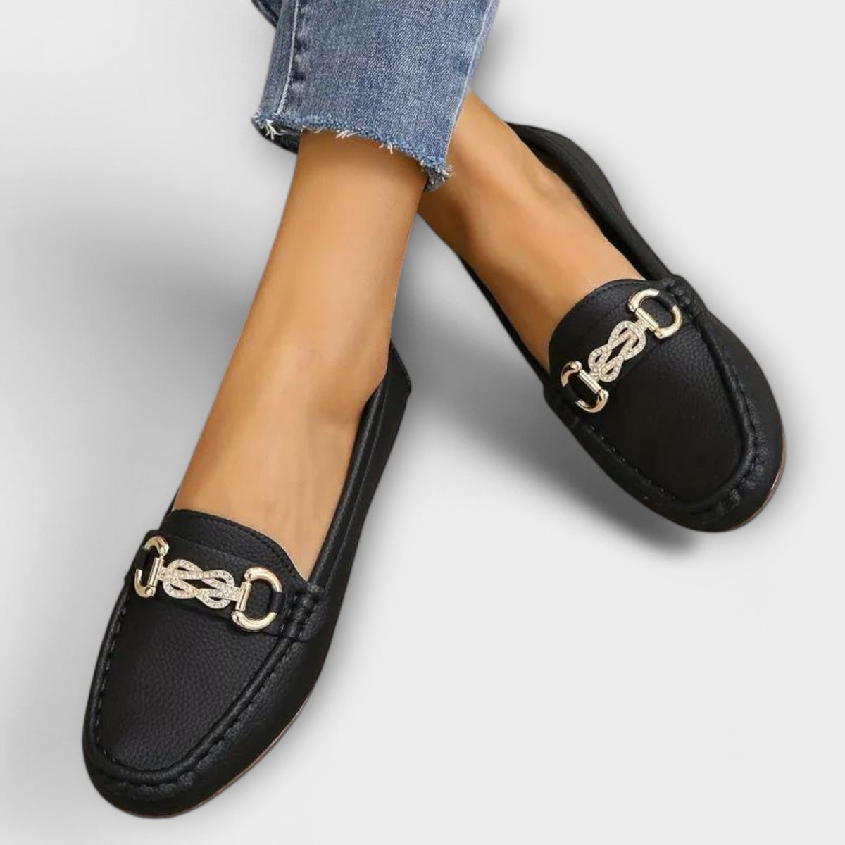 Nevena – Elegant Slip-On Moccasins with Gold Accent