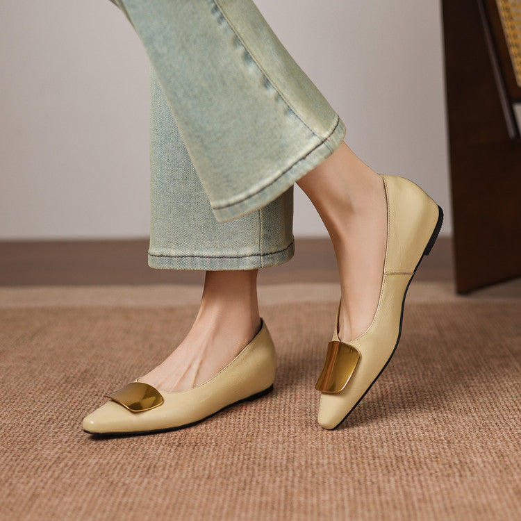Simone | Gold-Buckle Pointed-Toe Flats