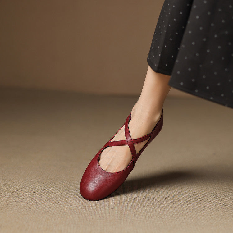 Elsie | Cross-Strap Round-Toe Ballet Flats