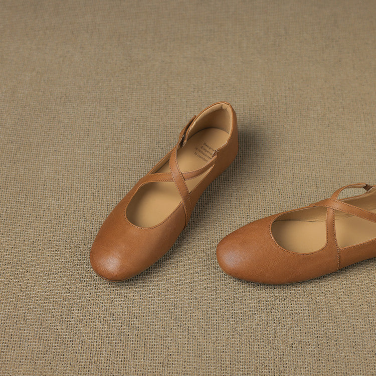 Elsie | Cross-Strap Round-Toe Ballet Flats