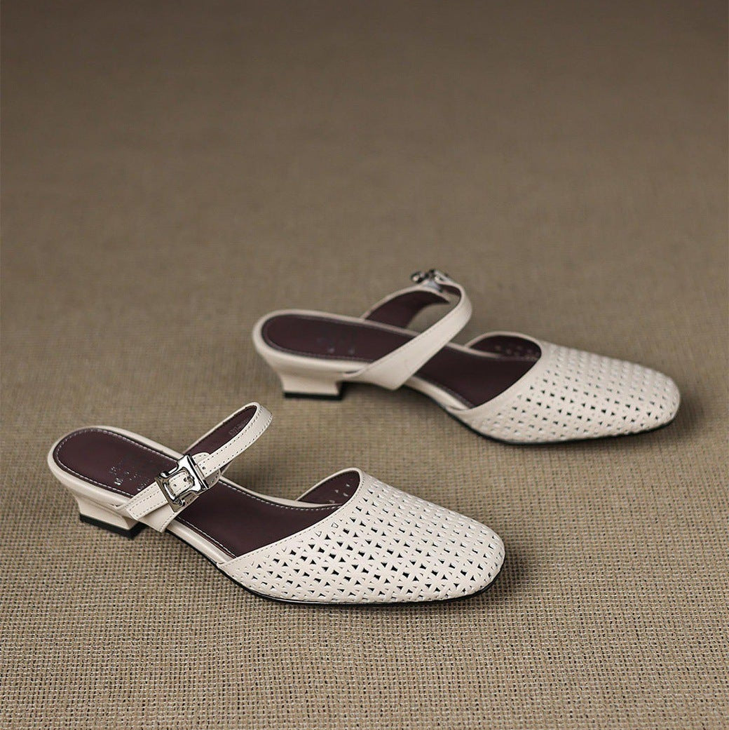 Fenella | Cut-Out Buckle-Strap Block-Heel Mules