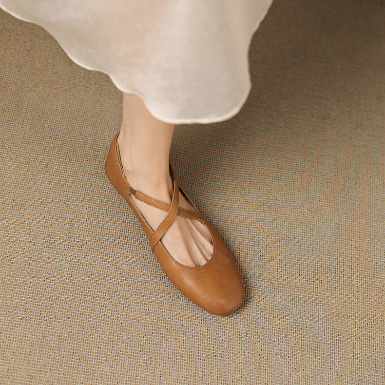 Elsie | Cross-Strap Round-Toe Ballet Flats
