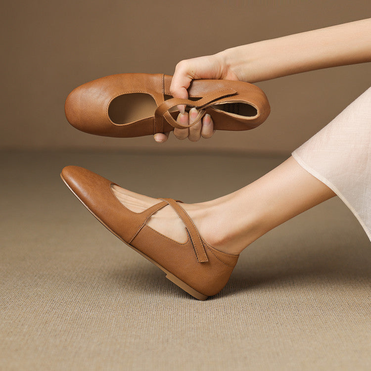 Elsie | Cross-Strap Round-Toe Ballet Flats