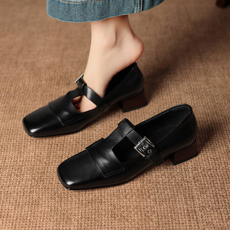 Flora | Square-Toe T-Bar Block-Heel Shoes