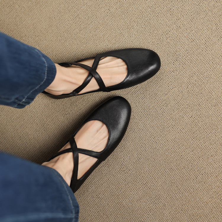 Elsie | Cross-Strap Round-Toe Ballet Flats