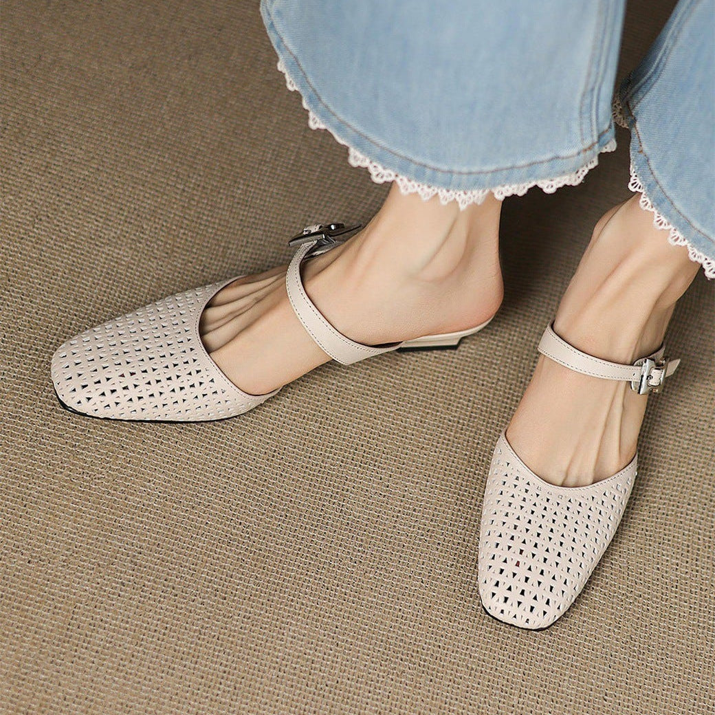 Fenella | Cut-Out Buckle-Strap Block-Heel Mules