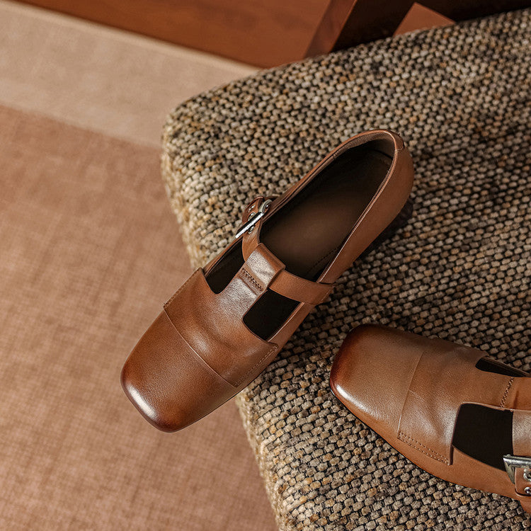 Flora | Square-Toe T-Bar Block-Heel Shoes