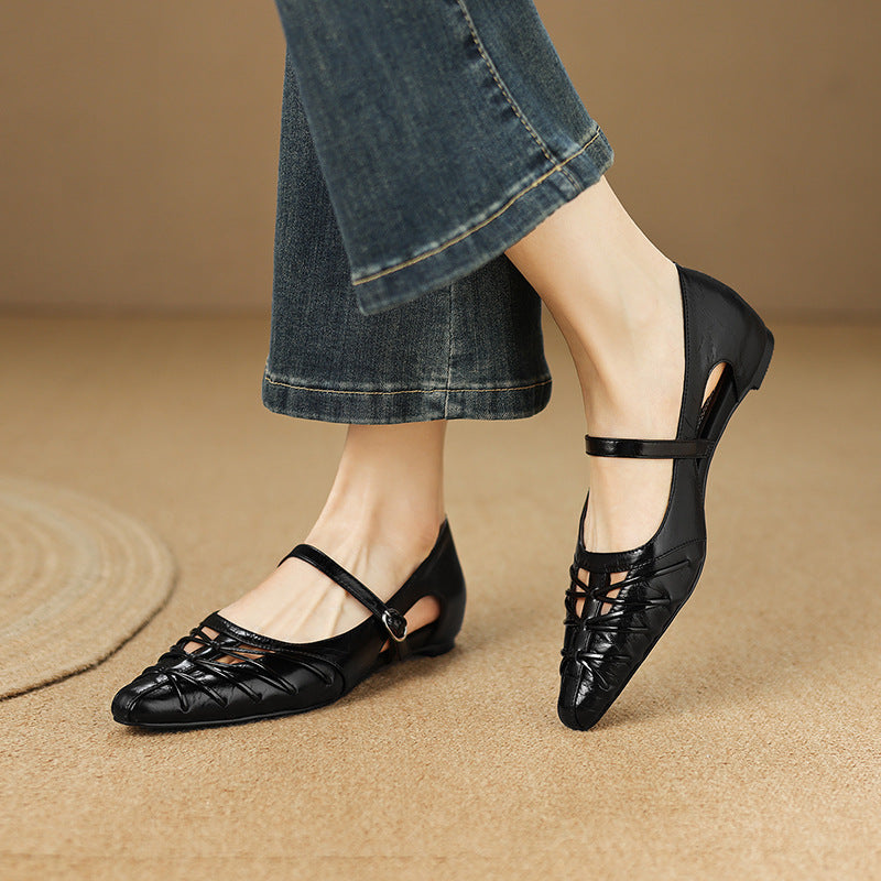 Adele | Pointed-Toe Cut-Out Mary Jane Flats