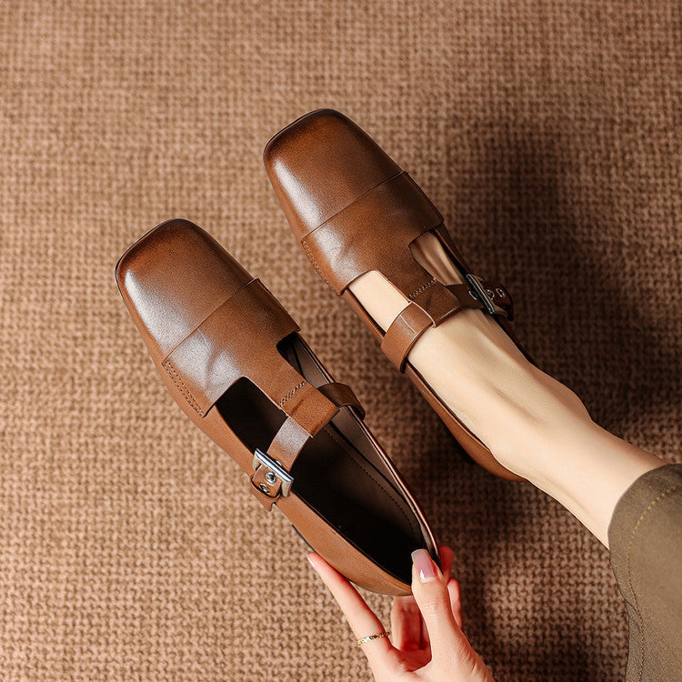 Flora | Square-Toe T-Bar Block-Heel Shoes