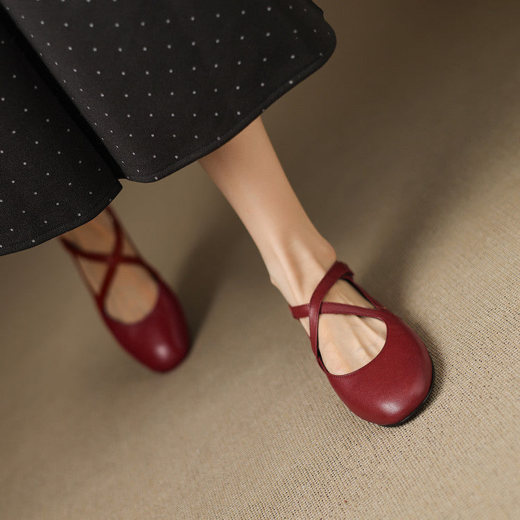 Elsie | Cross-Strap Round-Toe Ballet Flats