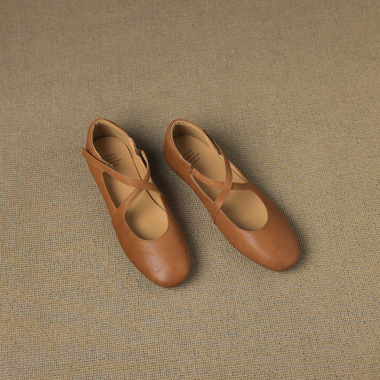 Elsie | Cross-Strap Round-Toe Ballet Flats