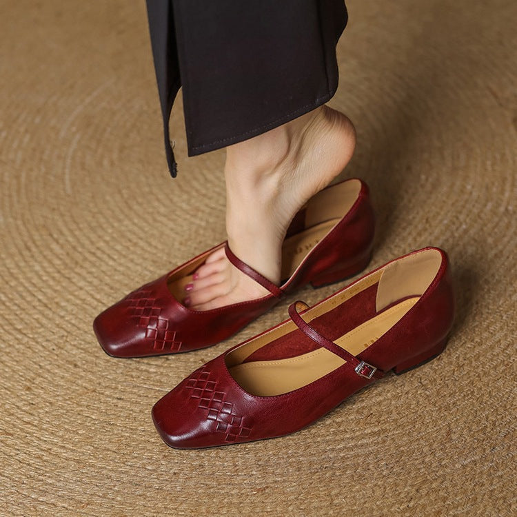 Mabel | Square-Toe Woven-Detail Mary Jane Flats
