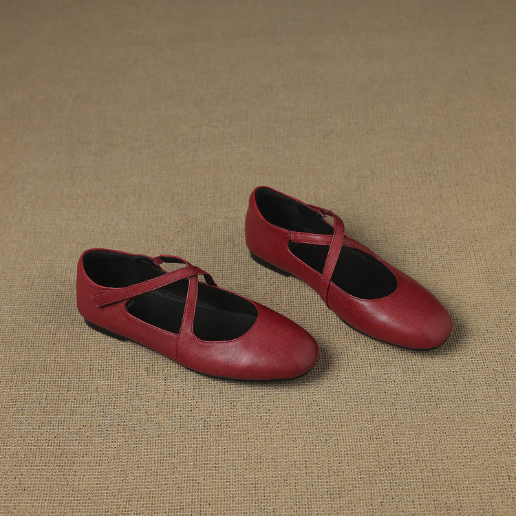Elsie | Cross-Strap Round-Toe Ballet Flats