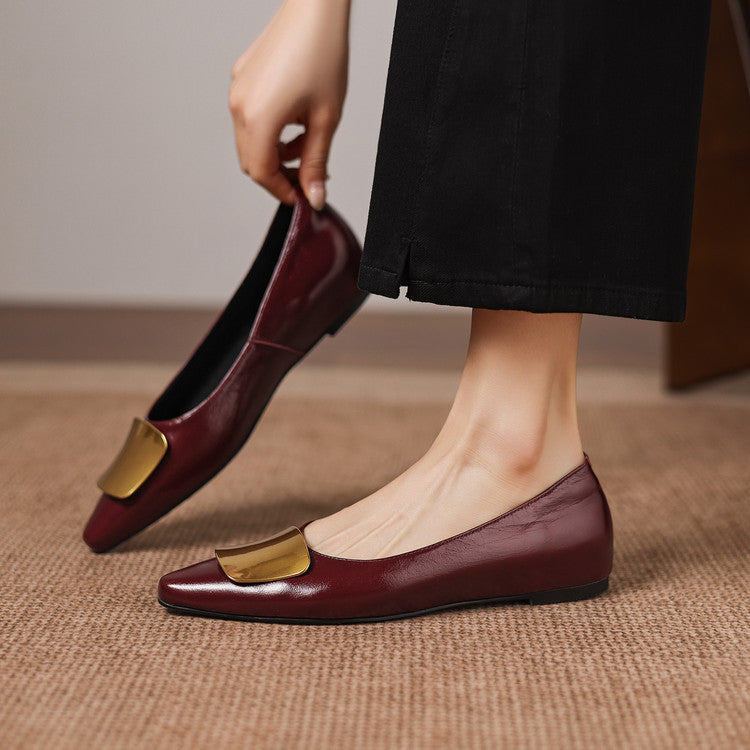 Simone | Gold-Buckle Pointed-Toe Flats