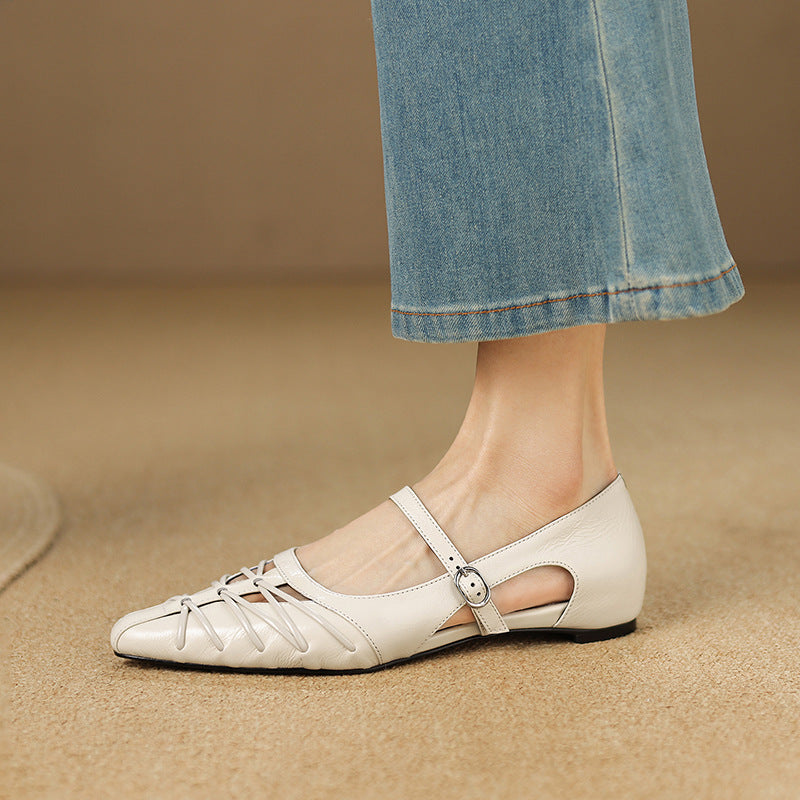 Adele | Pointed-Toe Cut-Out Mary Jane Flats