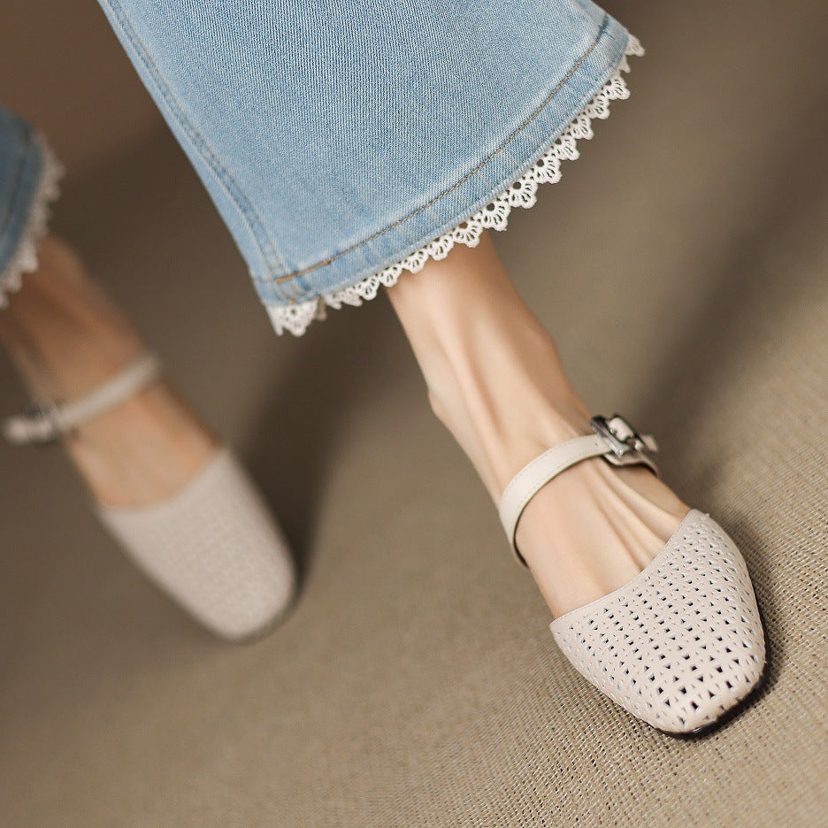 Fenella | Cut-Out Buckle-Strap Block-Heel Mules