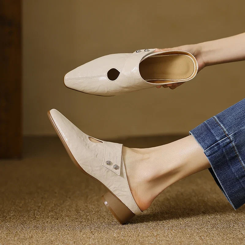Hilda | Pointed-Toe Cut-Out Block-Heel Mules
