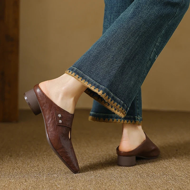 Hilda | Pointed-Toe Cut-Out Block-Heel Mules