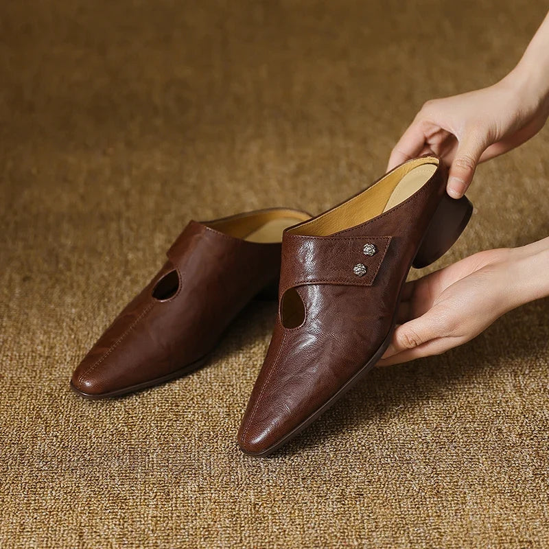 Hilda | Pointed-Toe Cut-Out Block-Heel Mules