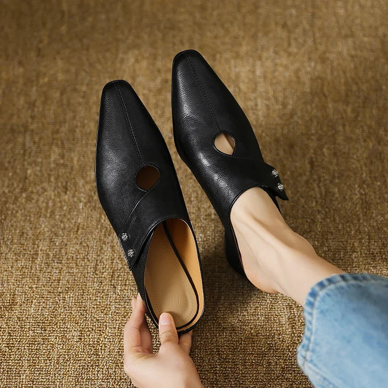 Hilda | Pointed-Toe Cut-Out Block-Heel Mules