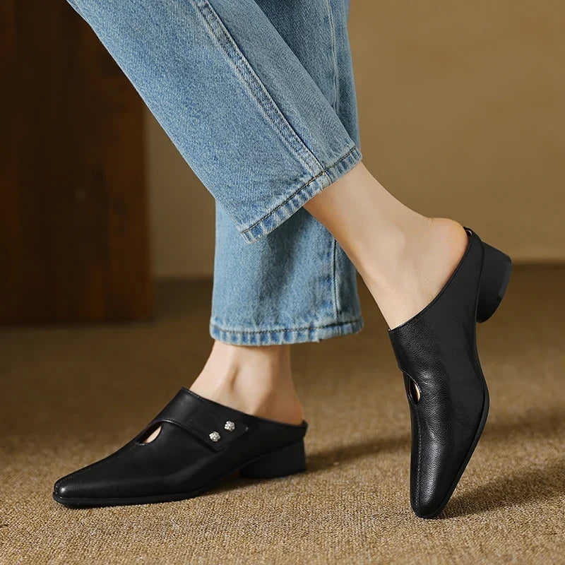 Hilda | Pointed-Toe Cut-Out Block-Heel Mules