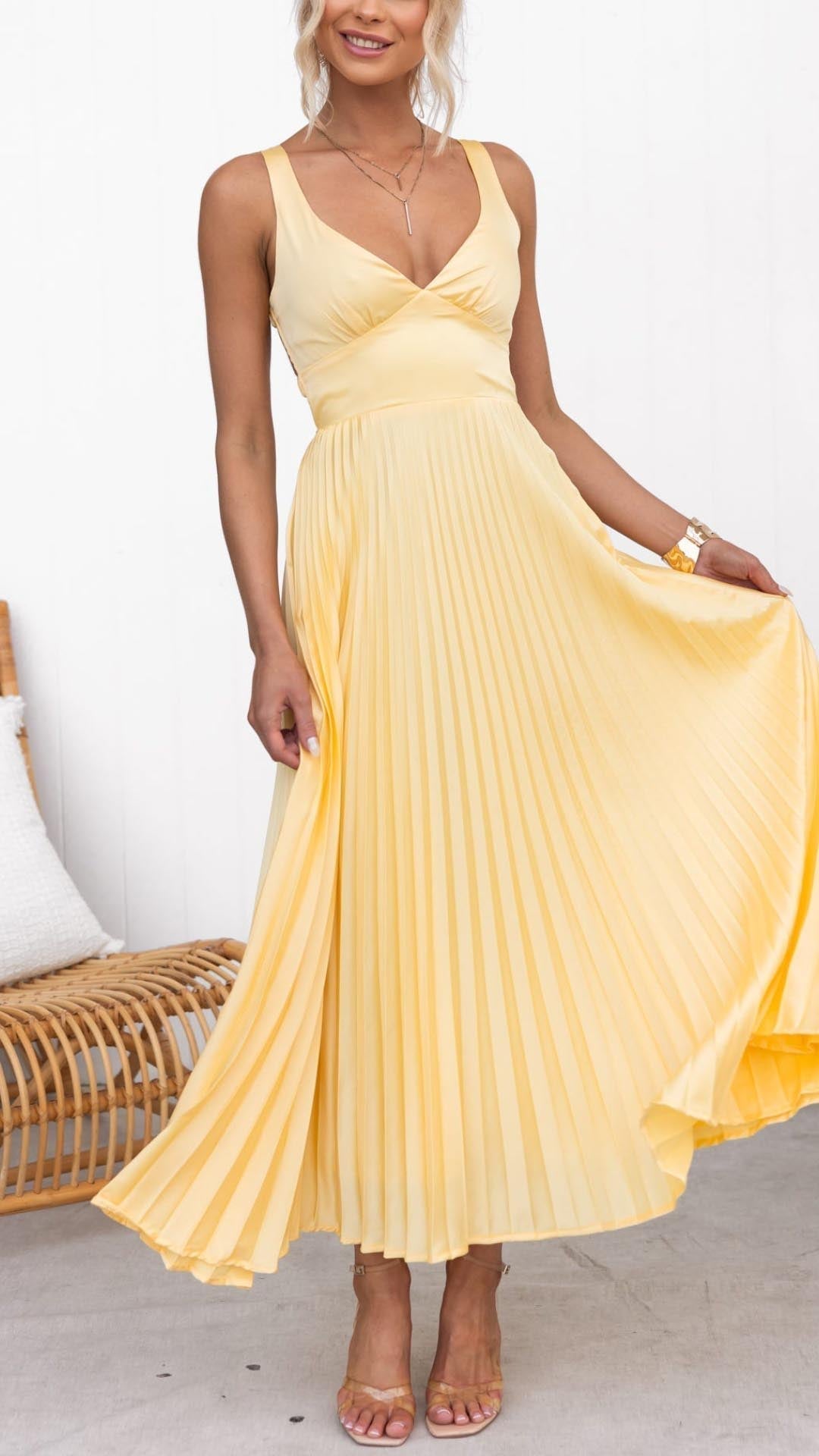 Stella & Grace™ | Pleated V-Neck Maxi Dress